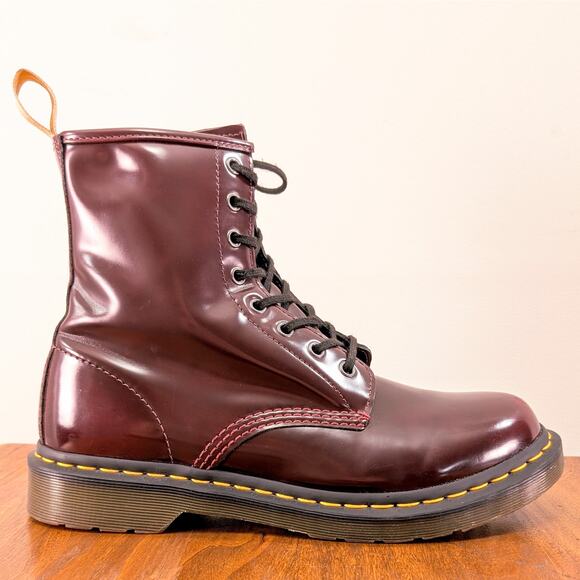 Dr. Martens Vegan 1460 Lace Up Boots 8-Eye Combat Cherry Red Women Size 10 UK 8 - Picture 1 of 15